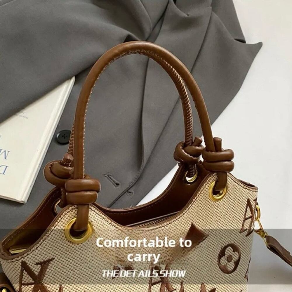 Designer Cream & Beige Monogram Canvas Crossbody Bag - Picture 10 of 12